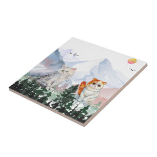fantasy giant cats in the mountains ceramic tile