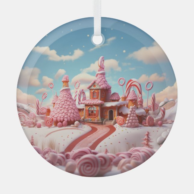 Fantasy Gingerbread House with Candies 1  Glass Ornament (Front)