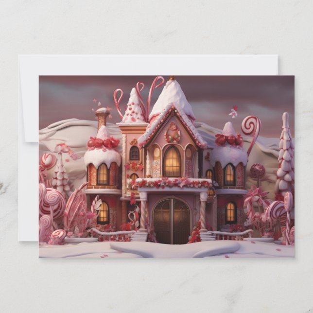 Fantasy Gingerbread House with Candies 3  Holiday Card (Front)