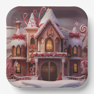 Fantasy Gingerbread House with Candies 3 Paper Plates