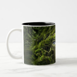 Fantasy Girl Face Lip Eye Green Moss Wood Forest Two-Tone Coffee Mug