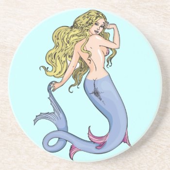 Fantasy Girl Mermaid Sandstone Coaster by sagart1952 at Zazzle