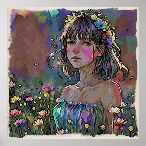   Fantasy Girl Wild Flowers AP56  Art Painting Poster