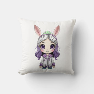 Fantasy Girl with Bunny Ears Throw Pillow