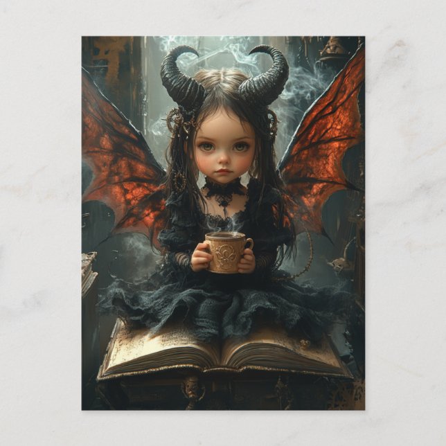 Fantasy Girl With Horns and Wings Coffee Book Postcard (Front)
