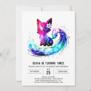 Fantasy Girly Fox Digital Girl Birthday Invitation