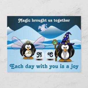 Fantasy Glacier Penguins Wizard Fairy Crystal Ball Postcard