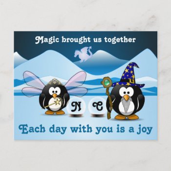 Fantasy Glacier Penguins Wizard Fairy Crystal Ball Postcard by colorfulcreatures at Zazzle