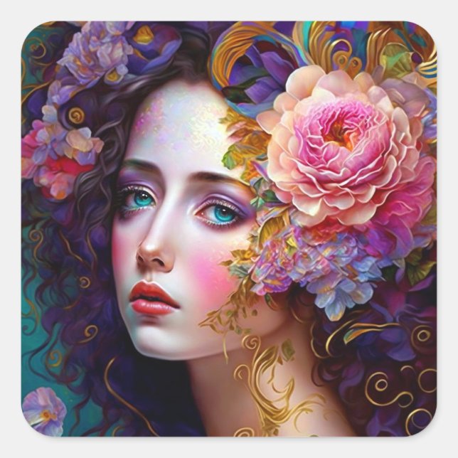 Fantasy Glam Woman Pop Art Square Sticker (Front)