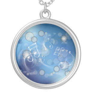 Fantasy Glass Music Notes Silver Plated Necklace