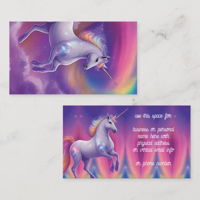 Fantasy Glitter Rainbow Unicorn Cosmic Clouds Business Card (Front/Back)