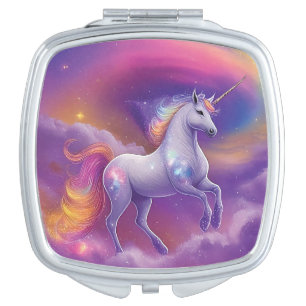 Fantasy Glitter Rainbow Unicorn Cosmic Clouds Compact Mirror