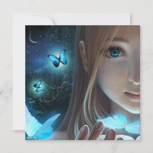 Fantasy Glow Butterfly Girl Child Art Blank Card