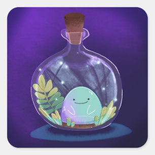 Fantasy Glowing Cute Monster in a Bottle Square Sticker