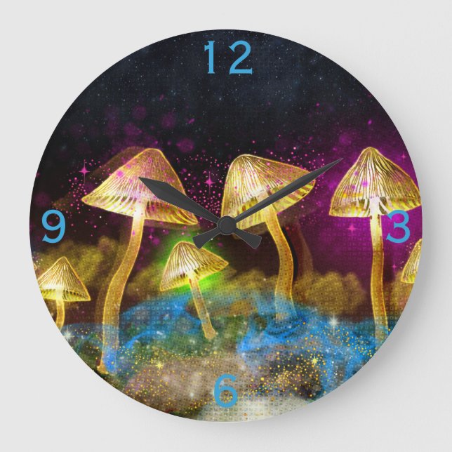 Fantasy Glowing Mushrooms Large Clock (Front)