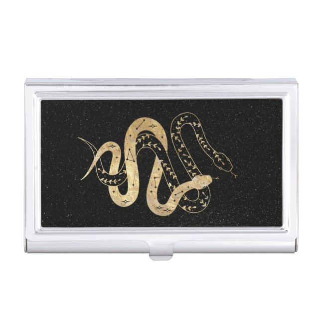 Fantasy Gold and Black Mystical Snakes  Business Card Case (Front)