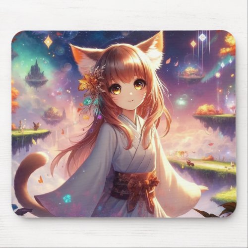 Fantasy Golden Catgirl Princess Mouse Pad