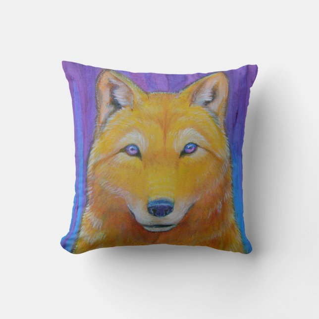 Fantasy Golden Wolf Head Pillow (Front)