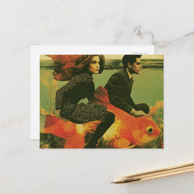 Fantasy Goldfish Couple Travel Postcard (Front/Back In Situ)