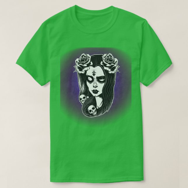Fantasy Goth Girl with Skulls and roses 2 T-Shirt (Design Front)