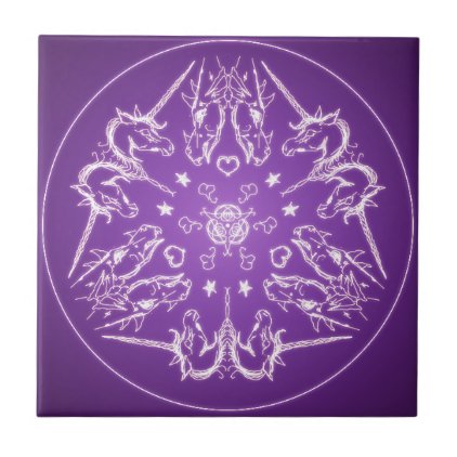 Fantasy Goth Mandala Unicorn Dragon Crystal Ball Ceramic Tile