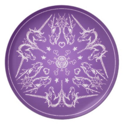 Fantasy Goth Mandala Unicorn Dragon Crystal Ball Melamine Plate