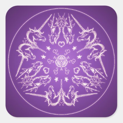 Fantasy Goth Mandala Unicorn Dragon Crystal Ball Square Sticker