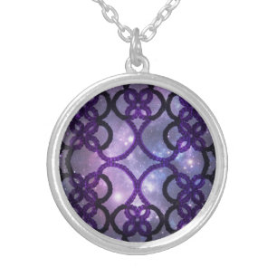 Fantasy Goth Purple Tatting Lace Night Sky Silver Plated Necklace