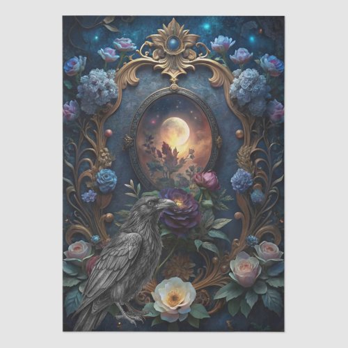 Fantasy Gothic Floral Night Raven Decoupage Tissue Paper