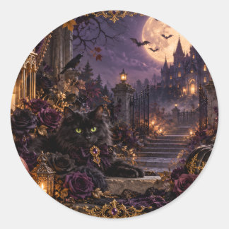Fantasy Gothic Halloween Black Cat Round Seal