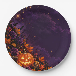 Fantasy Gothic Halloween Purple Night Sky and Pump Paper Plates