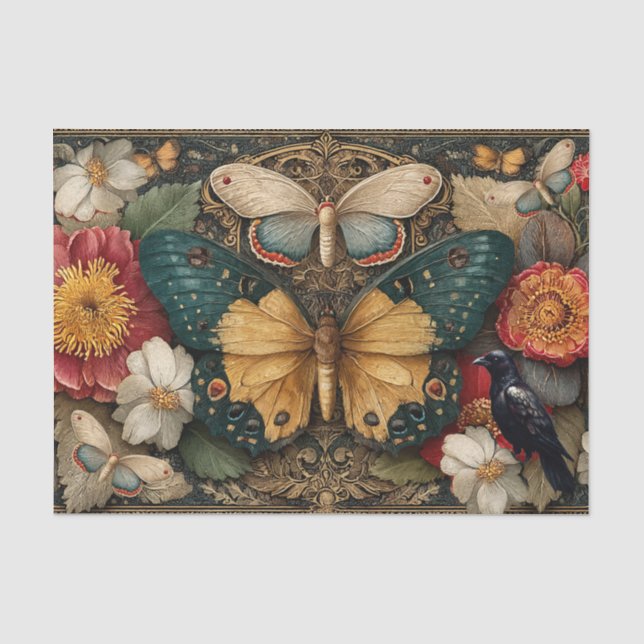 Fantasy Gothic Moth Garden Collage Decoupage Tissue Paper (Front)