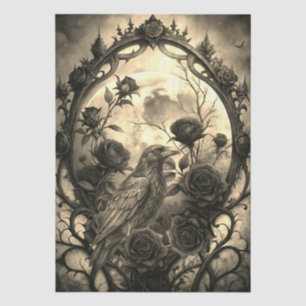 Fantasy Gothic Raven & Red Roses Decoupage Tissue Paper