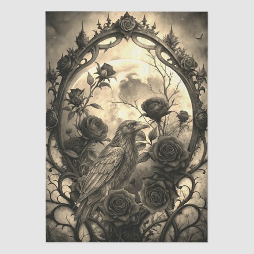 Fantasy Gothic Raven & Red Roses Decoupage  Tissue Paper