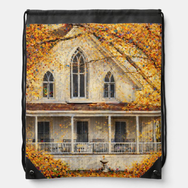 Fantasy Gothic-Revival Carpenter House  Drawstring Bag (Front)