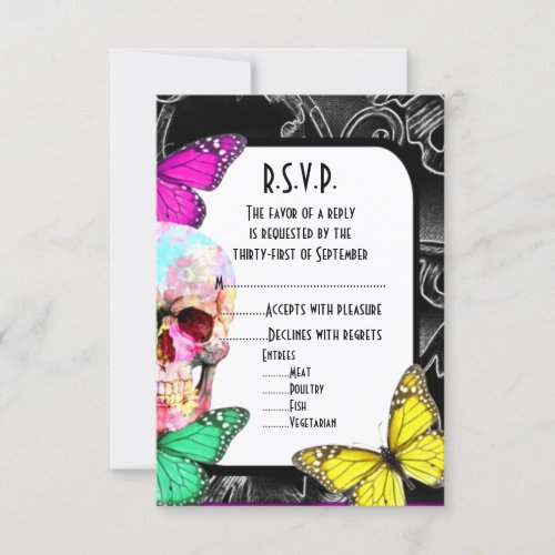 Fantasy gothic skull black wedding RSVP RSVP Card