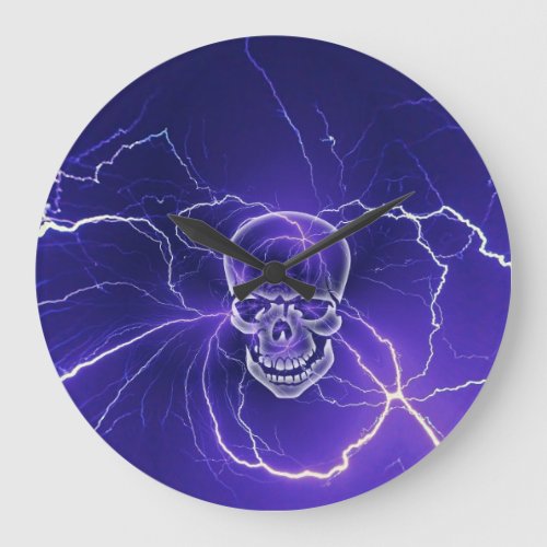 Fantasy Gothic Skull Bone Lightning Blue Large Clock