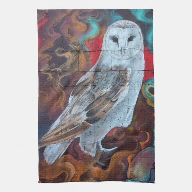 Fantasy Graffiti Snowy Owl Kitchen Towel (Vertical)