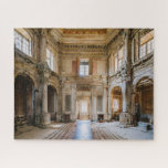 Fantasy Grand Entry of Abandoned French Chateau Jigsaw Puzzle<br><div class="desc">Fantasy dreamy illustration featuring grand entry of crumbling abandoned French chateau with ornate columns,  decorated ceiling and light streaming in from high windows.</div>
