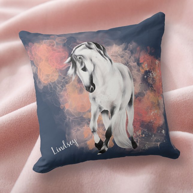 Fantasy Gray Horse Pink Clouds Blue Throw Pillow (Creator Uploaded)