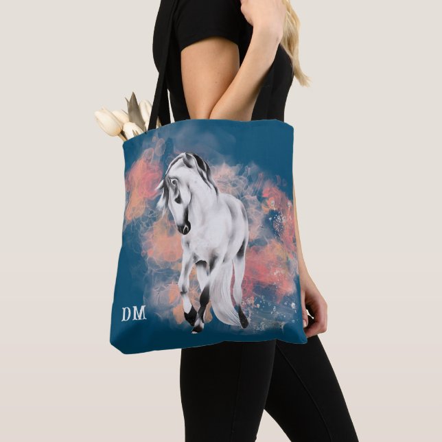Fantasy Gray Horse Pink Clouds Monogram Tote Bag (Close Up)