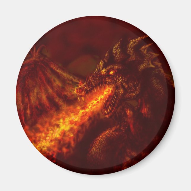 Fantasy Great Red Dragon Breathing Fire Magnet (Front)