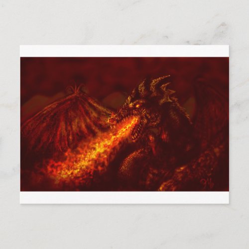 Fantasy Great Red Dragon Breathing Fire Postcard