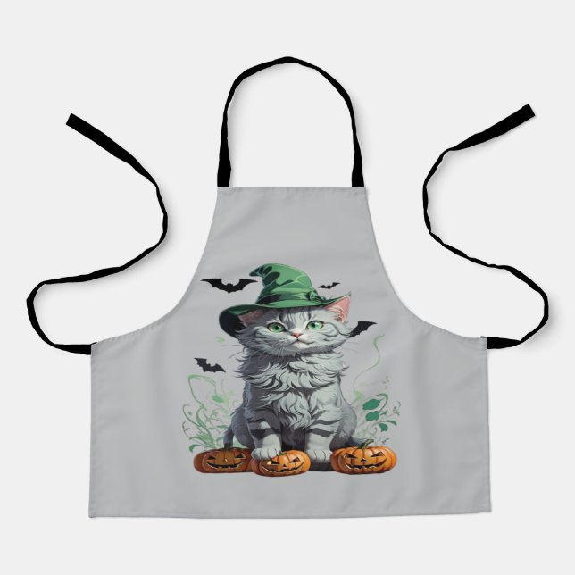 Fantasy Halloween Pumpkin Kitten Apron (Front)