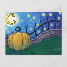 Fantasy Halloween Pumpkin Painting Postcard
