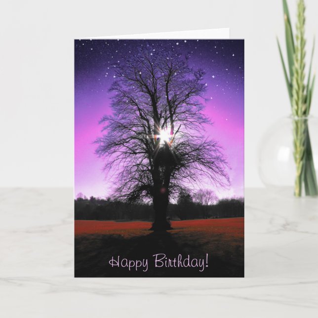 Fantasy Happy Birthday Card with a tree (Front)