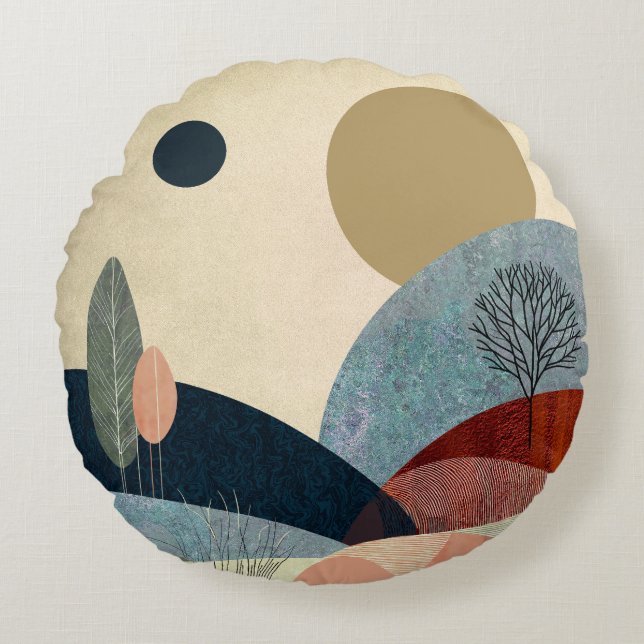 Fantasy Hills Landscape Round Pillow (Front)