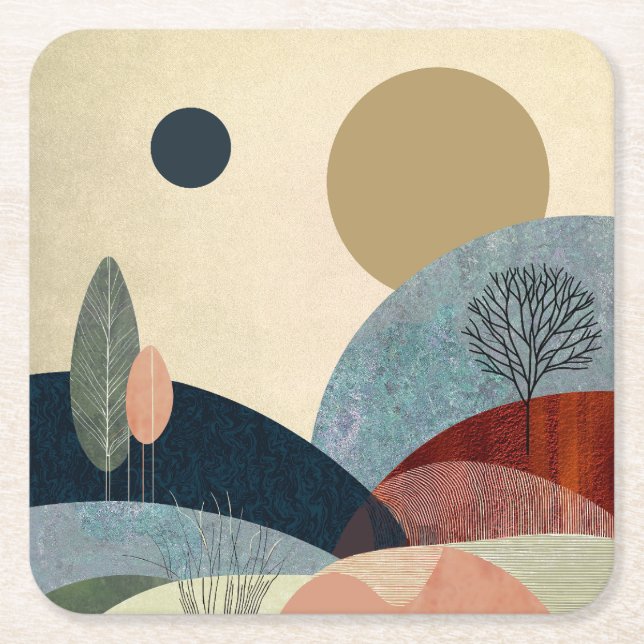 Fantasy Hills Landscape Square Paper Coaster (Front)
