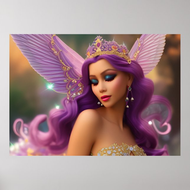 Fantasy Hispanic girl butterfly purple pink B Poster (Front)