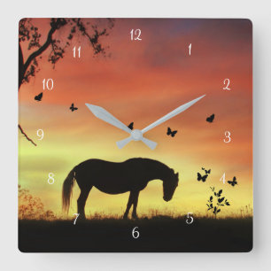 Fantasy Horse and Butterflies Square Wall Clock